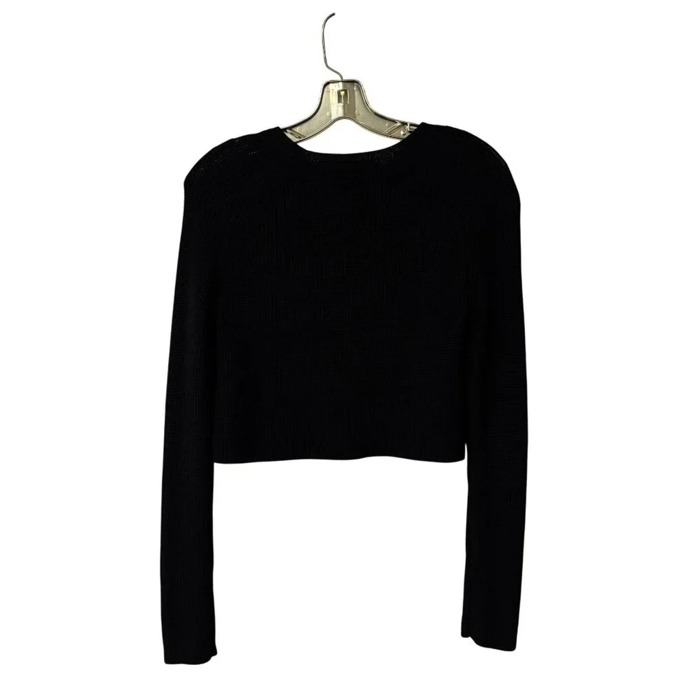 White House Black Market XS Black Knit Cropped Sweater Womens Long Sleeve - Picture 4 of 9